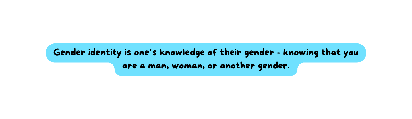 Gender identity is one s knowledge of their gender knowing that you are a man woman or another gender